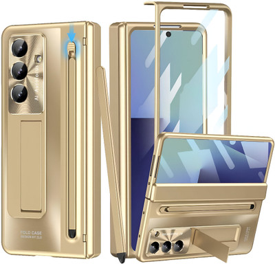 CRUPED Front & Back Case for Luxury PC Case for Samsung Galaxy Z Fold 7 Case/Cover - with S Pen | Tempered Glass Screen(Gold, Rugged Armor, Pack of: 1)