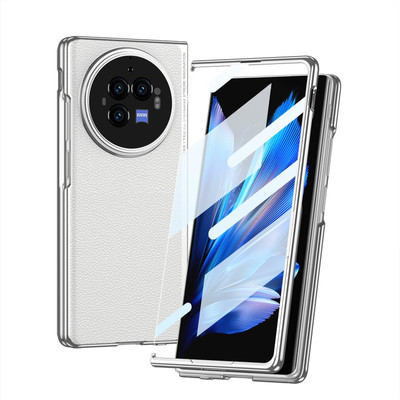 Midkart Front & Back Case for Vivo X Fold 3 Pro Leather Cover with Front Tempered Glass Case and Camera Lens Protection(White, Grip Case, Pack of: 1)
