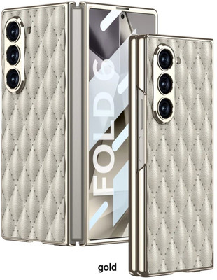 NazarBattu Front & Back Case for Samsung Galaxy Z Fold 5 Leather Cushion With Inbuilt Front Screen Guard(Gold, Grip Case, Pack of: 1)