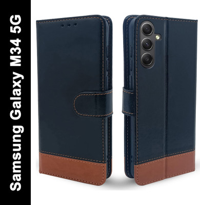 SESS XUSIVE Flip Cover for Samsung Galaxy M34 5G -Dual-Color Leather Finish Wallet - Black & Brown(Brown, Dual Protection)
