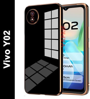 VAPRIF Back Cover for Vivo Y02, vivo Y02, Golden Line, Premium Soft Chrome Case | Silicon Gold Border(Black, Shock Proof, Silicon, Pack of: 1)
