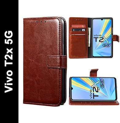 Carnage Flip Cover for Vivo T2x 5G(Brown, Cases with Holder, Pack of: 1)