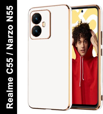 VAPRIF Back Cover for Realme C55, Realme Narzo N55, Golden Line Premium Soft Chrome Case | Silicon Gold Border(White, Shock Proof, Silicon, Pack of: 1)