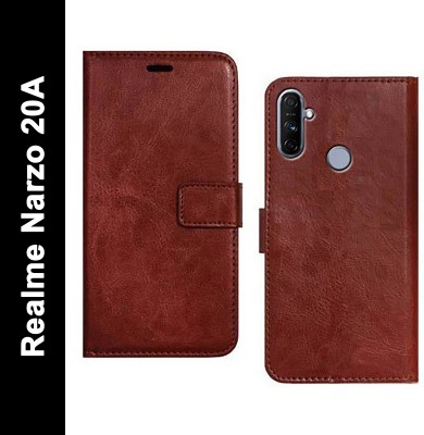 Wynhard Flip Cover for Realme Narzo 10A|20A(Brown, Grip Case, Pack of: 1)