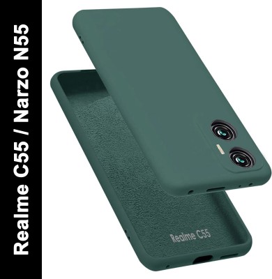 VAPRIF Back Cover for Realme C55, Realme Narzo N55, Matte Rubberized Soft Silicone Protective Cloth Inside(Green, Dual Protection, Pack of: 1)