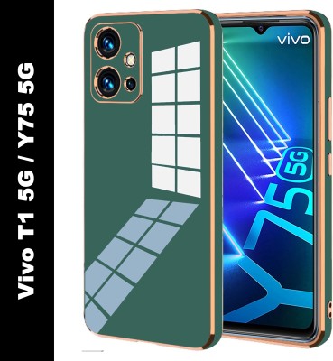 VAPRIF Back Cover for Vivo Y75 5G, Vivo T1 5G, Golden Line, Premium Soft Chrome Case | Silicon Gold Border(Green, Shock Proof, Silicon, Pack of: 1)