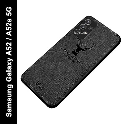 MOBILOVE Back Cover for Samsung Galaxy A52 / A52s 5G | Deer Pattern Cloth Texture Leather Finish Soft Fabric Case(Black, Camera Bump Protector, Pack of: 1)