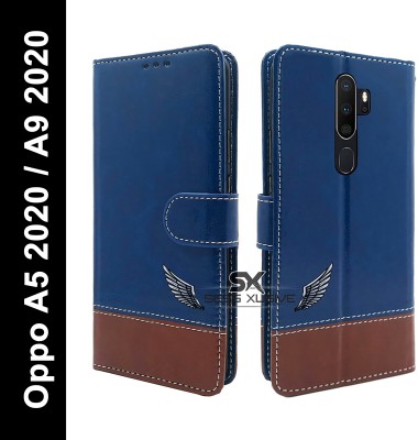 SESS XUSIVE Flip Cover for Oppo A5 2020 / A9 2020 -Dual-Color Leather Finish Wallet - Blue & Brown(Multicolor, Dual Protection)