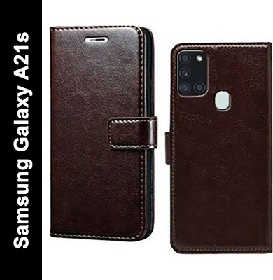 Wynhard Flip Cover for Samsung Galaxy A21s(Brown, Grip Case, Pack of: 1)