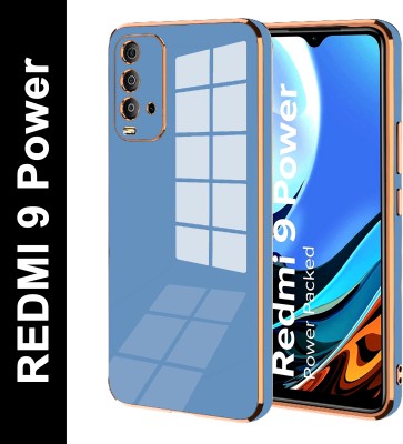 VAPRIF Back Cover for REDMI 9 Power, Golden Line, Premium Soft Chrome Case | Silicon Gold Border(Blue, Shock Proof, Silicon, Pack of: 1)