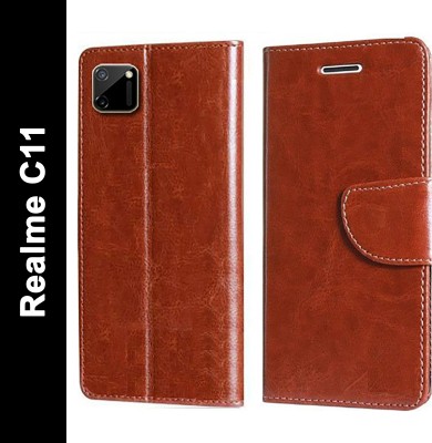 Wynhard Flip Cover for Realme C11(Brown, Grip Case, Pack of: 1)