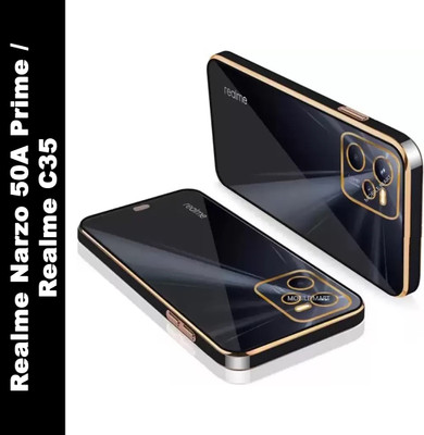 Mobile Mart Back Cover for Realme C35, Realme Narzo 50A Prime(Black, Transparent, Gold, Electroplated, Silicon, Pack of: 1)
