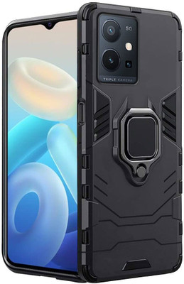 LOGELI Protective Case for Vivo T1 5G / Vivo Y75 5G / iQOO Z6 5G, Tough Armor Bumper, Ring Holder & Kickstand in-Built(Black, Pack of: 1)