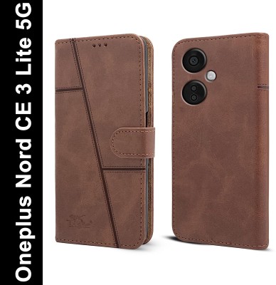 NIMMIKA ENTERPRISES Flip Cover for Oneplus Nord CE 3 Lite 5G(Premium leather material | Card slots and pockets)(Brown, Dual Protection, Pack of: 1)