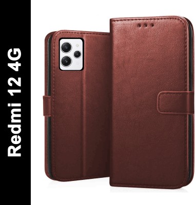 CEDO XPRO Flip Cover for Redmi 12 4G(Brown, Dual Protection, Pack of: 1)