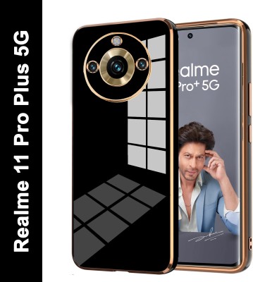 MOBIDEER Back Cover for Realme 11 Pro Plus 5G, Golden Line Premium Soft Chrome Case |Silicon Gold Border(Black, Shock Proof, Silicon, Pack of: 1)