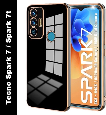 VAPRIF Back Cover for Tecno spark 7, Tecno spark 7T, Golden Line Premium Soft Chrome Case | Silicon Gold Border(Black, Shock Proof, Silicon, Pack of: 1)