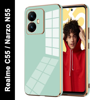 VAPRIF Back Cover for Realme C55, Realme Narzo N55, Golden Line, Premium Soft Chrome Case | Silicon Gold Border(Green, Shock Proof, Silicon, Pack of: 1)