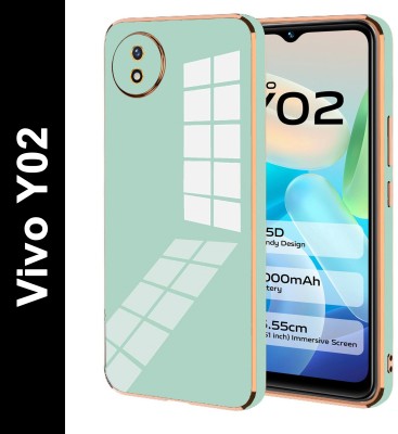 VAPRIF Back Cover for Vivo Y02, vivo Y02, Golden Line, Premium Soft Chrome Case | Silicon Gold Border(Green, Shock Proof, Silicon, Pack of: 1)
