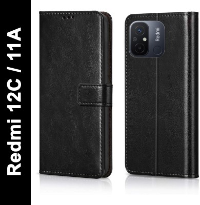 Cockcrow Flip Cover for Redmi 12C, Redmi 11A(Black, Shock Proof, Pack of: 1)