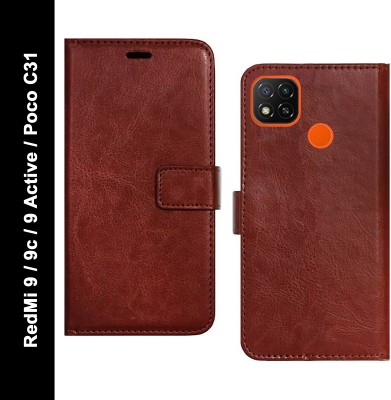 FLIPRO Flip Cover for Mi Redmi 9, Mi Redmi 9C, POCO C31, Redmi 9 Activ(Brown, Dual Protection, Pack of: 1)