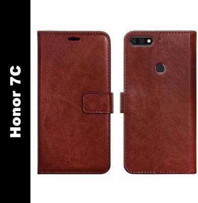 MV Flip Cover for Honor 7C(Brown, Shock Proof, Pack of: 1)