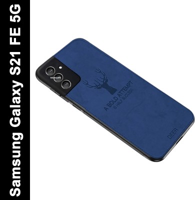 MOBILOVE Back Cover for Samsung Galaxy S21 FE 5G | Deer Pattern Cloth Texture Leather Finish Fabric Case(Blue, Camera Bump Protector, Pack of: 1)