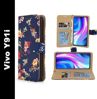 Aarov Back Cover for Vivo Y91i Rose Blue Flip & Wallet Case Cover(Multicolor, Cases with Holder, Pack of: 1)