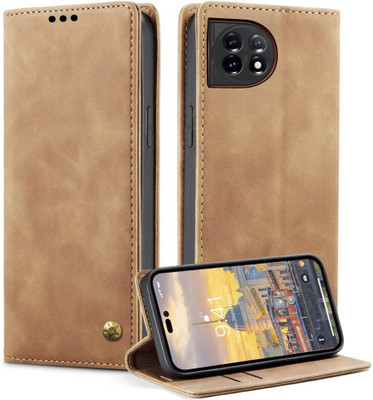 Luxury Counter Flip Cover for OnePlus 11R 5G Leather Finish | Inside TPU with Card Pockets | Back Cover(Brown, Grip Case, Pack of: 1)