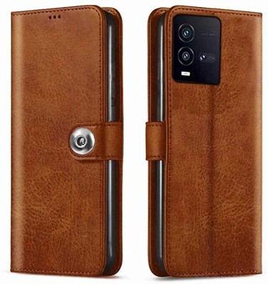 Suprint Wallet Case Cover for Jannid Designer Button Leather Flip Cover for IQOO 9T 5G - Brown(Brown, Magnetic Case, Pack of: 1)