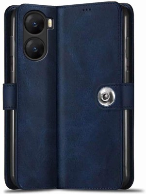 Suprint Wallet Case Cover for Jannid Designer Button Leather Flip Cover for Vivo V29e 5G - Blue(Blue, Magnetic Case, Pack of: 1)