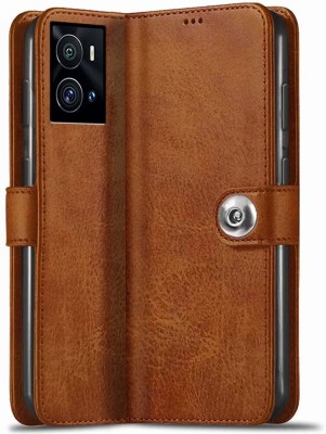 ANTAL Wallet Case Cover for Jannid Designer Button Leather Flip Cover for IQOO 9 Pro 5G - Brown(Brown, Magnetic Case, Pack of: 1)
