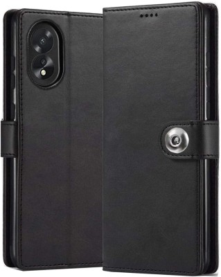 Suprint Wallet Case Cover for Jannid Designer Button Leather Flip Cover for Oppo A58 4G - Black(Black, Magnetic Case, Pack of: 1)