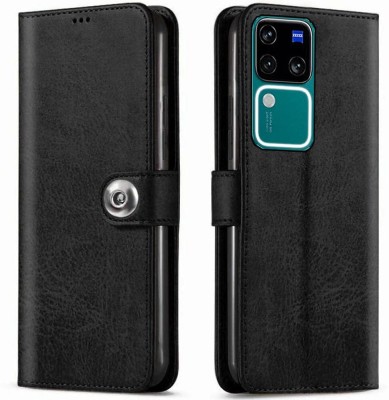 Maamba Wallet Case Cover for Vivo V30 Pro 5G/Vivo S18 Pro 5G Button Flip - Black(Black, Magnetic Case, Pack of: 1)