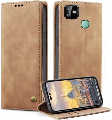 Luxury Counter Flip Cover for Infinix Smart HD 2021 Leather Finish | Inside TPU with Card Pockets | Back Cover(Brown, Grip Case, Pack of: 1)