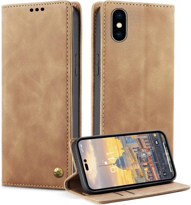 GoPerfect Wallet Case Cover for Apple iPhone X XS , Premium Imported Business Series Flip Back Cover(Brown, Grip Case, Pack of: 1)