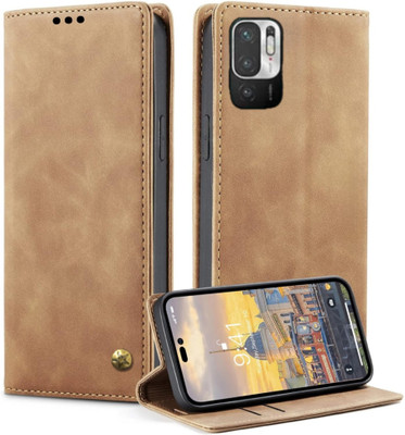 GoPerfect Wallet Case Cover for Mi Poco M3 Pro 5G Redmi Note 10T 5G , Premium Imported Business Series Flip Back Cover(Brown, Grip Case, Pack of: 1)