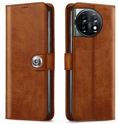 MOBCURE Flip Cover for Oneplus 11R 5G Tich Button Leather Flip Cover - Tan Color(Brown, Pack of: 1)