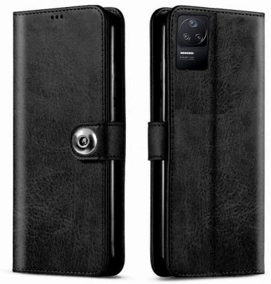 Suprint Wallet Case Cover for Jannid Designer Button Leather Flip Cover for Poco F4 5G - Black(Black, Magnetic Case, Pack of: 1)