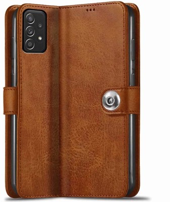 Suprint Wallet Case Cover for Jannid Designer Button Leather Flip Cover for Samsung Galaxy A73 5G - Brown(Brown, Magnetic Case, Pack of: 1)