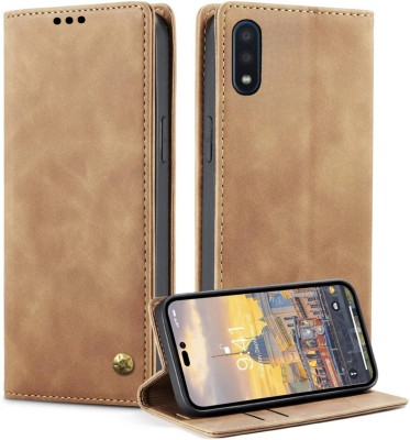 Luxury Counter Flip Cover for Samsung Galaxy M10s Leather Finish | Inside TPU with Card Pockets | Back Cover(Brown, Grip Case, Pack of: 1)