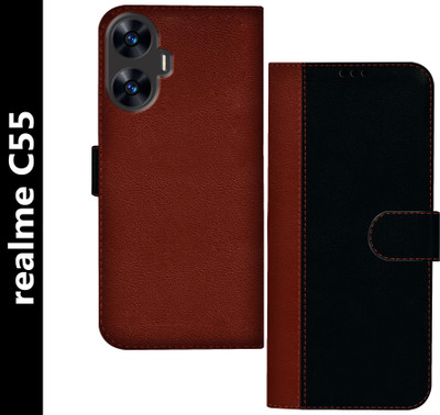 Flipkart SmartBuy Wallet Case Cover for realme C55(Black, Brown, Dual Protection, Pack of: 1)