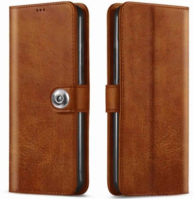 ANTAL Wallet Case Cover for Jannid Designer Button Leather Flip Cover for Oppo A76/A96 - Brown(Brown, Magnetic Case, Pack of: 1)