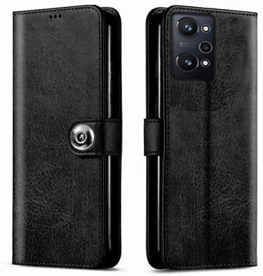 ANTAL Wallet Case Cover for Jannid Designer Button Leather Flip Cover for Realme GT Neo 2/Neo 3T - Black(Black, Magnetic Case, Pack of: 1)