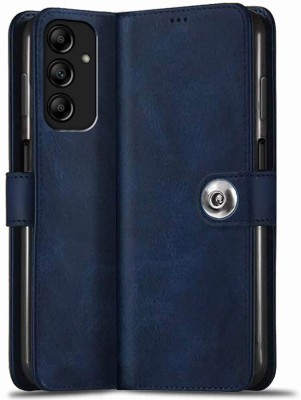 AIZLO Flip Cover for Samsung Galaxy A14 4G / A14 5G Leather Finish Inbuilt Pockets & Stand.(Blue, Camera Bump Protector, Pack of: 1)