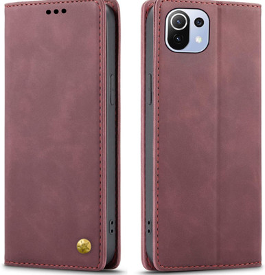 GoPerfect Flip Cover for Xiaomi Redmi Mi 11 Lite NE 5G | Business Series Wallet Back Cover(Maroon, Dual Protection, Pack of: 1)
