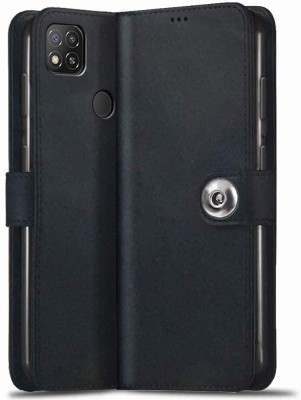 Suprint Wallet Case Cover for Jannid Designer Button Leather Flip Cover for Redmi 9/9c/9 Activ/Poco C31 - Black(Black, Magnetic Case, Pack of: 1)