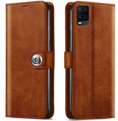 Suprint Wallet Case Cover for Jannid Designer Button Leather Flip Cover for Oppo A54 - Brown(Brown, Magnetic Case, Pack of: 1)