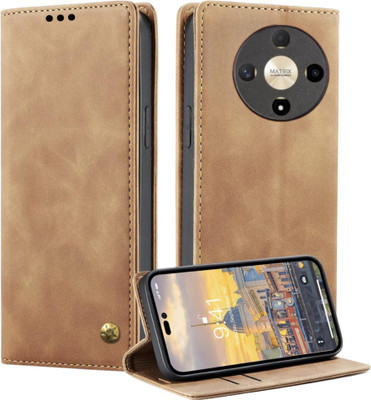 Luxury Counter Flip Cover for Honor X9b 5G Leather Finish | Inside TPU with Card Pockets | Back Cover(Brown, Grip Case, Pack of: 1)