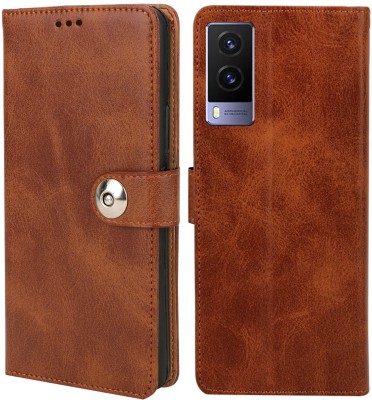 ANTAL Wallet Case Cover for Jannid Designer Button Leather Flip Cover for Vivo V21e 5G - Brown(Brown, Magnetic Case, Pack of: 1)